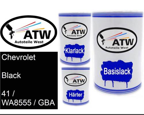 Chevrolet, Black, 41 / WA8555 / GBA: 500ml Lackdose + 500ml Klarlack + 250ml Härter - Set, von ATW Autoteile West.